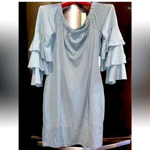 Janette Plus 2X Off Shoulder green Dress Trumpet Ruffle Sleeve SAGE Stretchy new